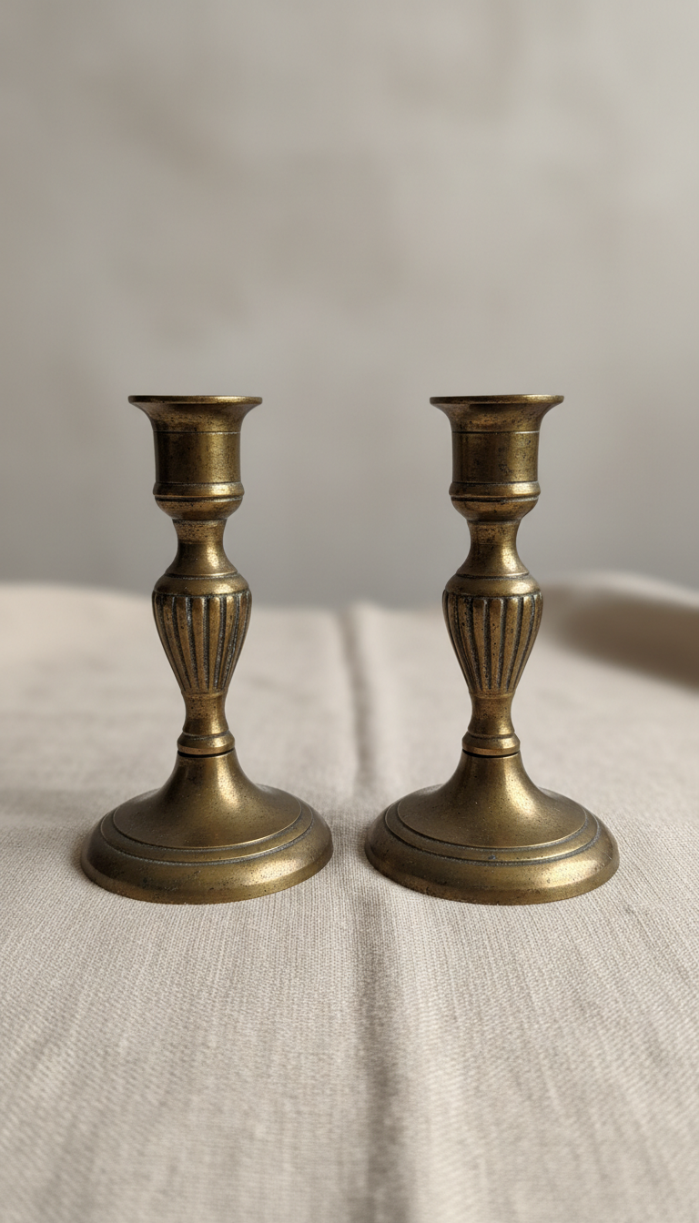 Antique Brass Candlestick Pair
