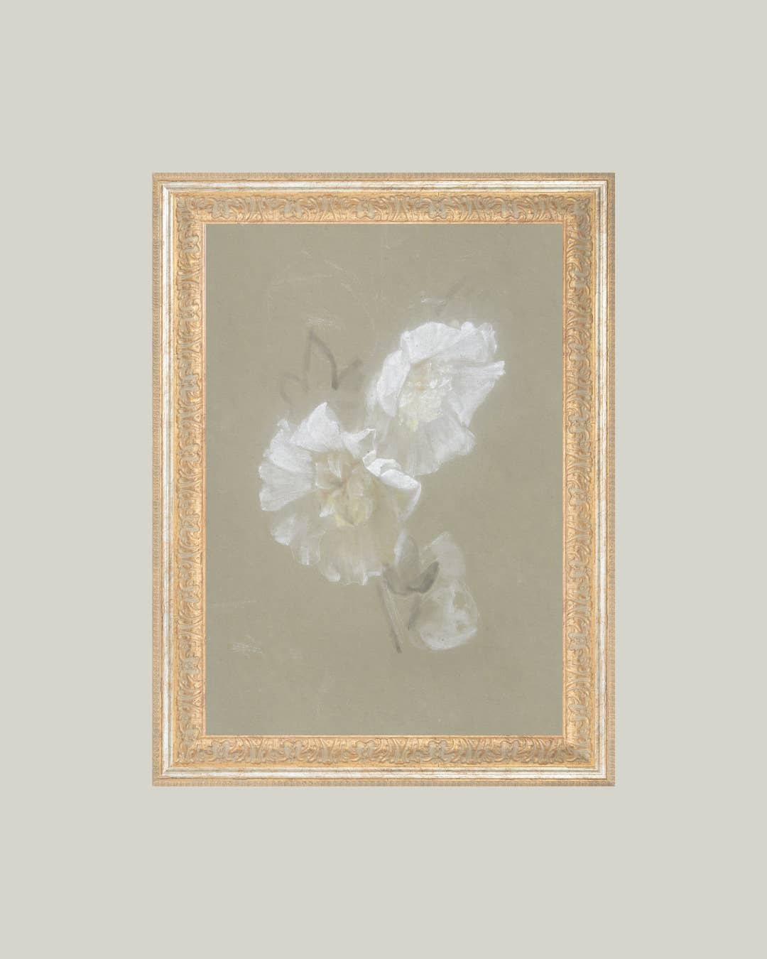 Sage + White Flowers Framed Art