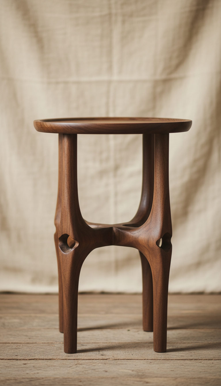 Hand-Carved Walnut Side Table