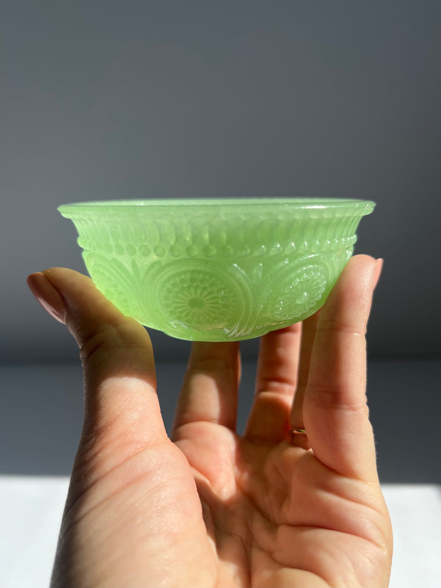 Embossed Jadeite Bowl